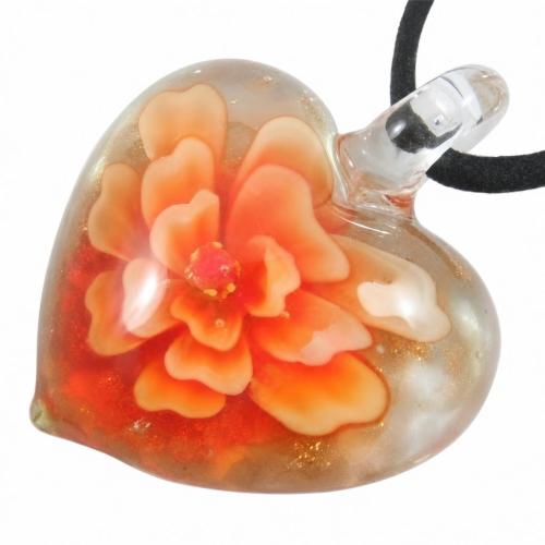 Innere Blume Murano Anhänger, Lampwork, Herz, innen Blume, keine, 35x43mm, Bohrung:ca. 7mm, verkauft von PC