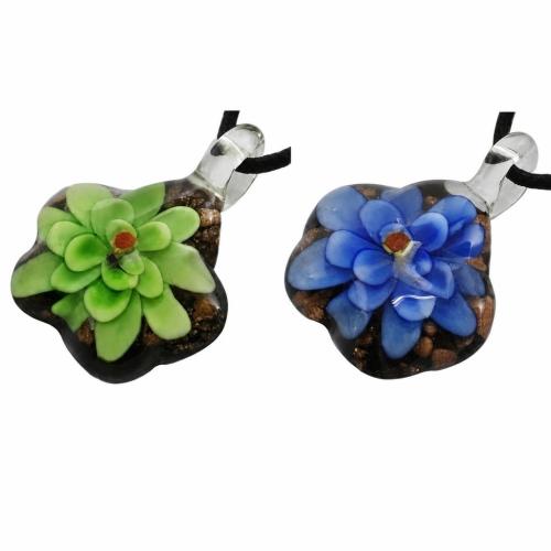 Innere Blume Murano Anhänger, Lampwork, Goldsand & innen Blume, keine, 37-41x29-33x10-12mm, Bohrung:ca. 4-6mm, verkauft von PC
