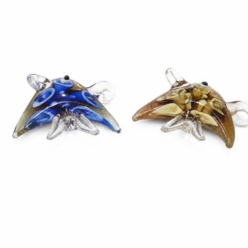 Innere Blume Murano Anhänger, Lampwork, Fisch, Goldsand & innen Blume, keine, 42x36x9mm, Bohrung:ca. 3mm, verkauft von PC