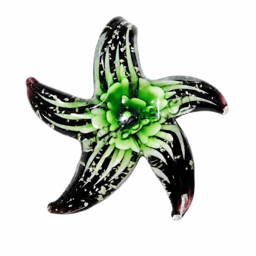 Innere Blume Murano Anhänger, Lampwork, Stern, innen Blume, grün, 50x50x11mm, Bohrung:ca. 5mm, verkauft von PC