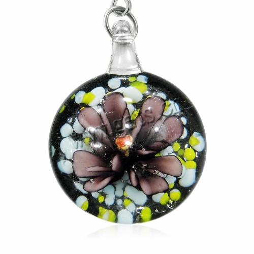Innere Blume Murano Anhänger, Lampwork, flache Runde, innen Blume, keine, 20x20x7mm, Bohrung:ca. 3mm, verkauft von PC