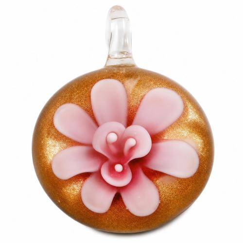 Innere Blume Murano Anhänger, Lampwork, flache Runde, Goldsand & zweifarbig & innen Blume, 32x14mm, Bohrung:ca. 5mm, verkauft von PC