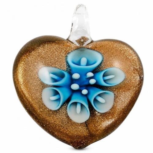 Innere Blume Murano Anhänger, Lampwork, Herz, Goldsand & zweifarbig & innen Blume, 32x36x13mm, Bohrung:ca. 5mm, verkauft von PC