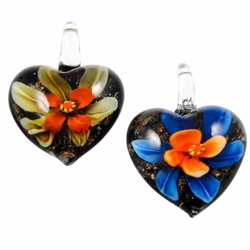 Innere Blume Murano Anhänger, Lampwork, Herz, Goldsand & zweifarbig & innen Blume, keine, 32x29x17mm, Bohrung:ca. 9mm, verkauft von PC