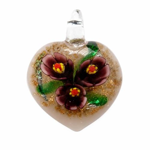 Innere Blume Murano Anhänger, Lampwork, Herz, Goldsand & innen Blume, keine, 40x30x16mm, Bohrung:ca. 5mm, verkauft von PC