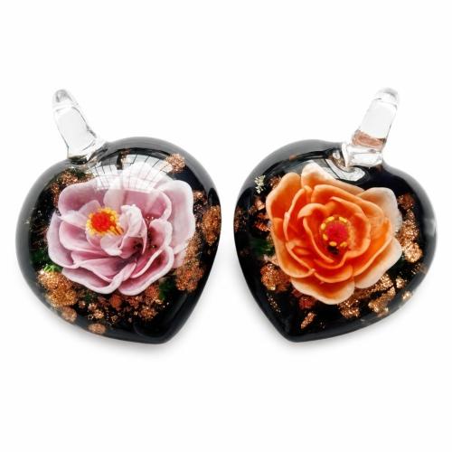 Innere Blume Murano Anhänger, Lampwork, Herz, Goldsand & innen Blume, gemischte Farben, 40x30x16mm, Bohrung:ca. 5mm, 200PCs/Menge, verkauft von Menge
