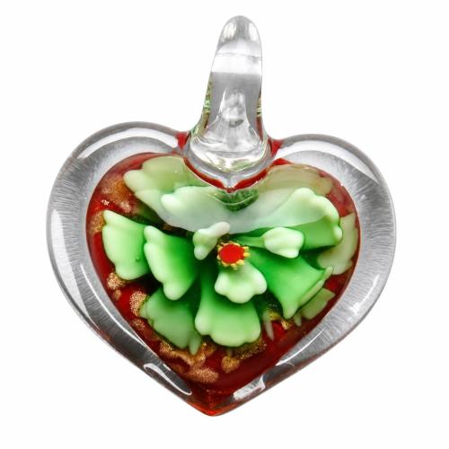 Innere Blume Murano Anhänger, Lampwork, Herz, Goldsand & innen Blume, keine, 32x39x12mm, Bohrung:ca. 8mm, verkauft von PC