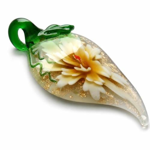 Innere Blume Murano Anhänger, Lampwork, Blatt, Goldsand & innen Blume, keine, 50x30.5x12mm, Bohrung:ca. 7mm, verkauft von PC