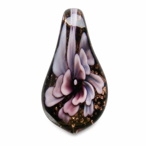 Innere Blume Murano Anhänger, Lampwork, mit Kunststoff Kasten, Tropfen, Goldsand & innen Blume, gemischte Farben, 58x31x12mm, Bohrung:ca. 9mm, 6PCs/Box, verkauft von Box