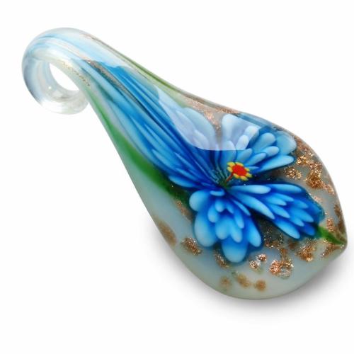 Innere Blume Murano Anhänger, Lampwork, mit Kunststoff Kasten, Tropfen, Goldsand & innen Blume, gemischte Farben, 53x28x12mm, Bohrung:ca. 7mm, 6PCs/Box, verkauft von Box
