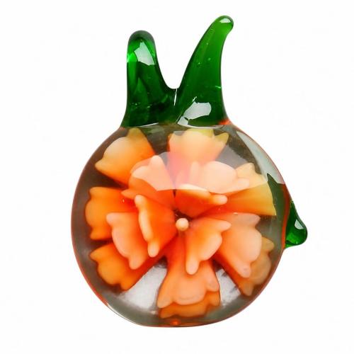 Innere Blume Murano Anhänger, Lampwork, mit Kunststoff Kasten, Apfel, innen Blume, gemischte Farben, 42x33x11mm, Bohrung:ca. 7mm, 6PCs/Box, verkauft von Box
