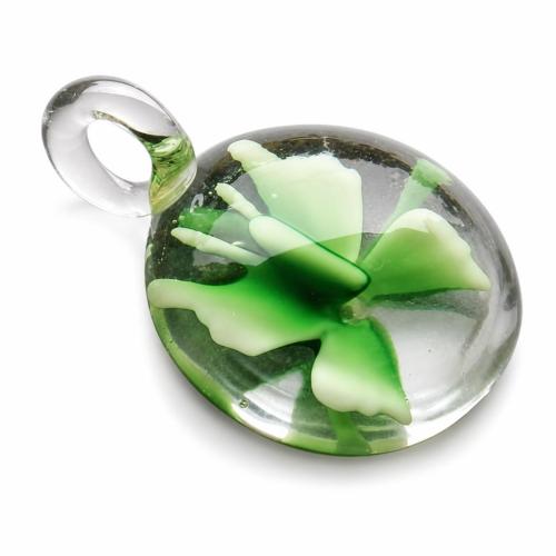 Innere Blume Murano Anhänger, Lampwork, mit Kunststoff Kasten, flache Runde, innen Blume, gemischte Farben, 30x30x11mm, Bohrung:ca. 8mm, 6PCs/Box, verkauft von Box