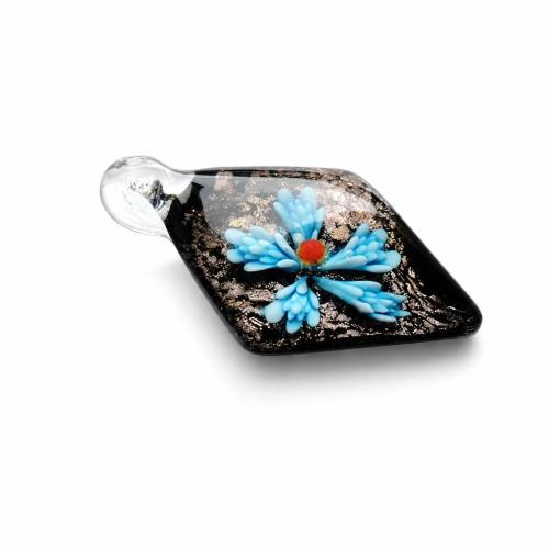Innere Blume Murano Anhänger, Lampwork, mit Kunststoff Kasten, Rhombus, Goldsand & innen Blume, gemischte Farben, 61x35x16mm, Bohrung:ca. 7mm, 12PCs/Box, verkauft von Box