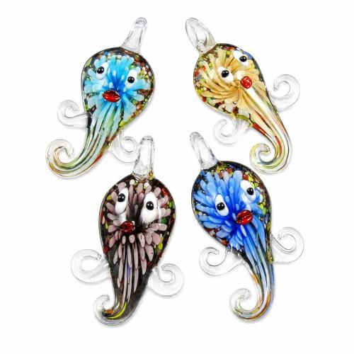 Innere Blume Murano Anhänger, Lampwork, Fisch, innen Blume, keine, 32.5x51x10mm, Bohrung:ca. 7x9mm, verkauft von PC
