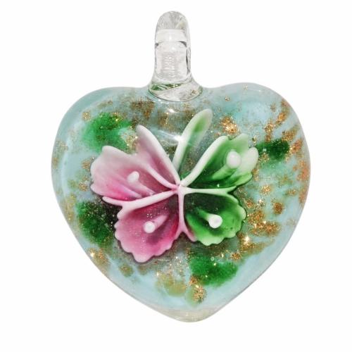Innere Blume Murano Anhänger, Lampwork, Herz, innen Blume, 40x30x16mm, Bohrung:ca. 4mm, verkauft von PC