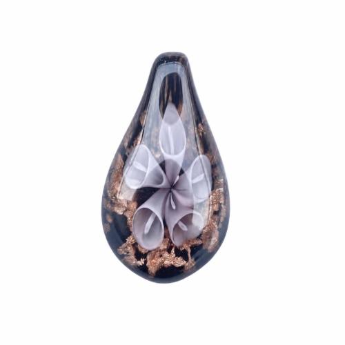 Inner Flower Lampwork Pendants, Teardrop, with gold sand, 26x48x12mm, Hole:Approx 3MM, Sold by PC