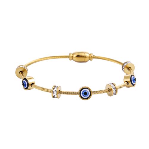 304 Stainless Steel Bangle, with Resin, Evil Eye, plated, Unisex & with rhinestone Inner Approx 60mm 
