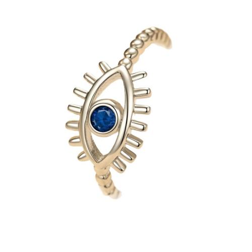 Brass Cuff Finger Ring, Evil Eye, plated, for woman & with rhinestone [
