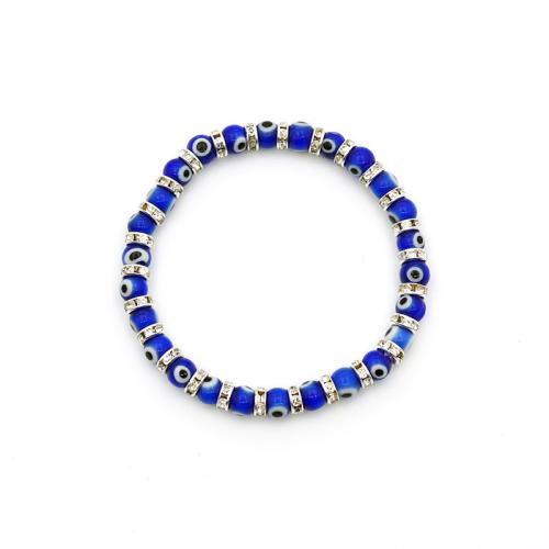 Glass Bracelet, with Zinc Alloy, Evil Eye, handmade, Unisex & with rhinestone, beads size 6mm Approx 7 Inch 