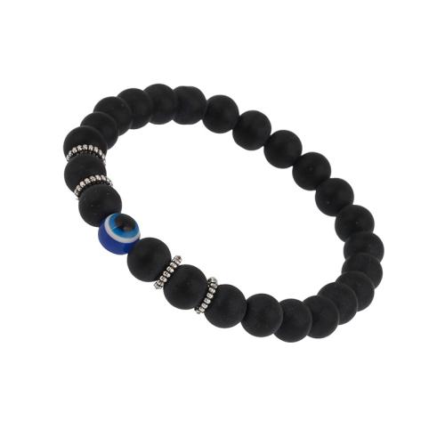Black Agate Bracelet, with Plastic & Zinc Alloy, Evil Eye, handmade, Unisex & adjustable, beads size 8mm Approx 18 cm [