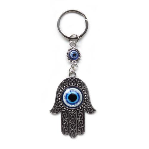 Zinc Alloy Key Clasp, with Glass, Hamsa, plated, Unisex, 135mm 