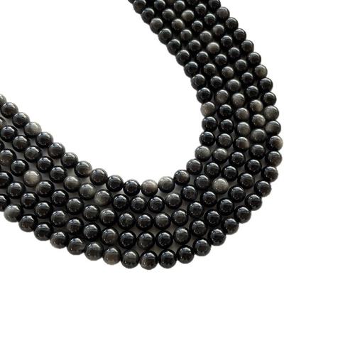 Single Gemstone Beads, Silver Obsidian, Round, polished, DIY Approx 38 cm 