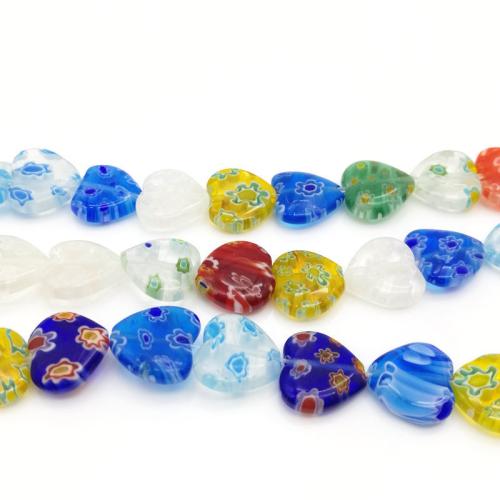 Perles Millefiori tranche verre, chalumeau, coeur, DIY & normes différentes pour le choix, plus de couleurs à choisir Environ 35 cm, Vendu par brin[