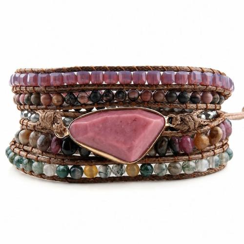 Gemstone Bracelet, with PU Leather, plated, multilayer & Unisex Approx 21 cm 