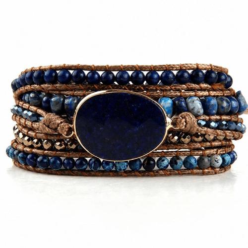 Gemstone Bracelet, with leather cord & Zinc Alloy, plated, multilayer & Unisex Approx 21 cm 