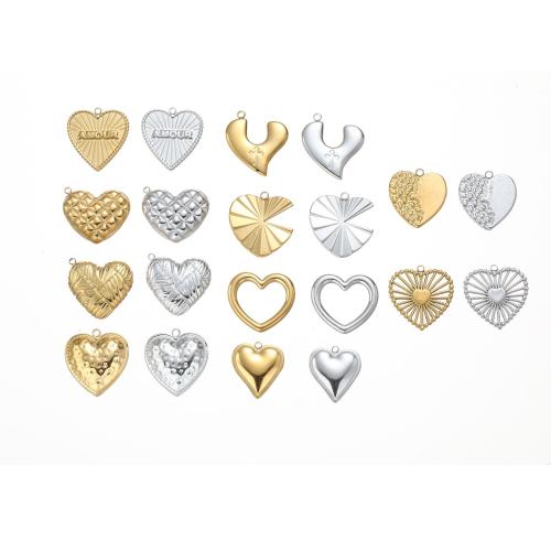 Stainless Steel Heart Pendants, 304 Stainless Steel, Vacuum Ion Plating, DIY 
