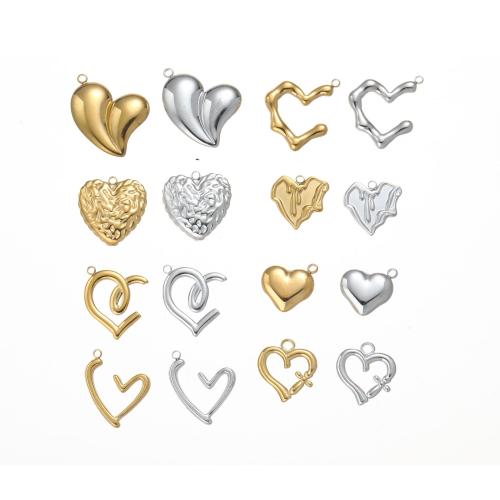 Stainless Steel Heart Pendants, 304 Stainless Steel, Vacuum Ion Plating, DIY 