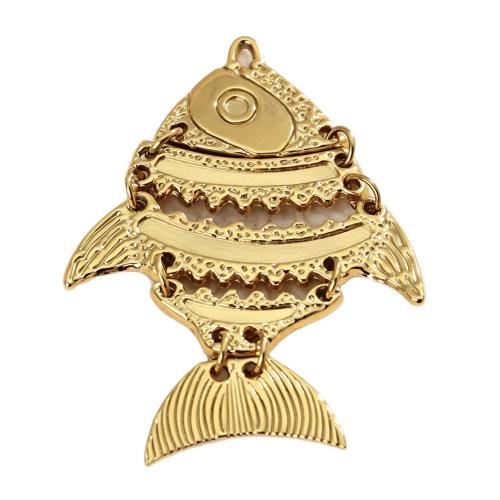Stainless Steel Animal Pendants, 304 Stainless Steel, with turquoise, Fish, gold color plated, DIY 
