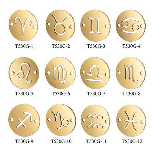 Stainless Steel Zodiac Pendants, 304 Stainless Steel, 12 Signs of the Zodiac, gold color plated, DIY 12mm 