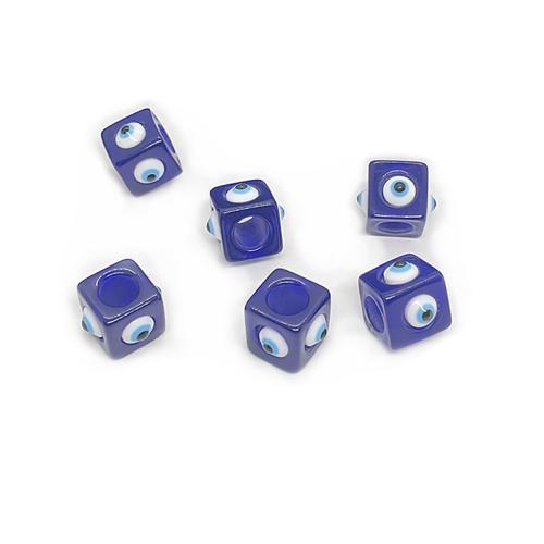 Evil Eye Resin Beads, Square, half handmade, DIY & evil eye pattern, 12mm Approx 5.5mm 