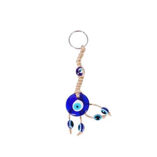 Glass Key Clasp, with Iron, Evil Eye, handmade, portable, blue 