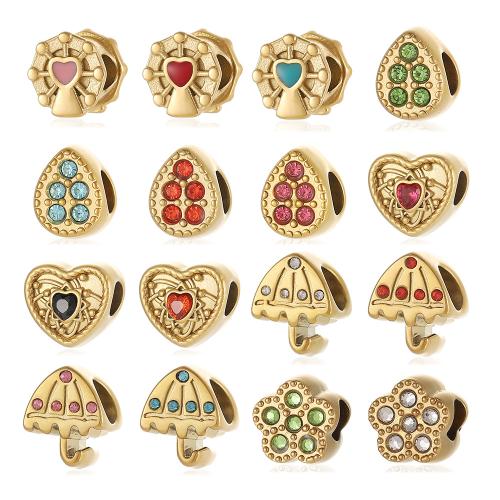 Edelstahl European Perlen, 304 Edelstahl, goldfarben plattiert, DIY & verschiedene Stile für Wahl & Micro pave Zirkonia & Emaille, verkauft von PC[