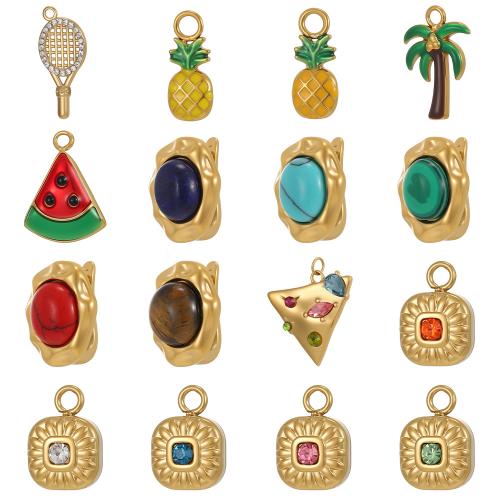 Gemstone Jewelry Pendants, Titanium Steel, with Gemstone, gold color plated, DIY & enamel 