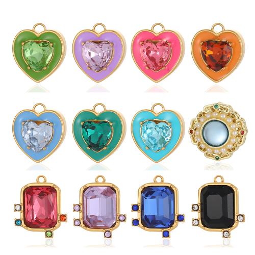 Cubic Zirconia Stainless Steel Pendant, 304 Stainless Steel, gold color plated, DIY & micro pave cubic zirconia & enamel 