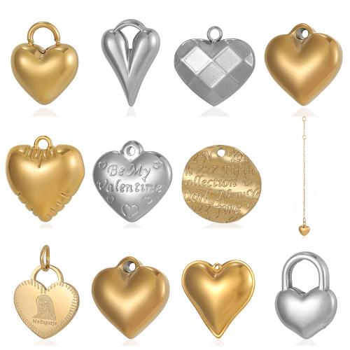 Stainless Steel Heart Pendants, 304 Stainless Steel, plated, DIY 