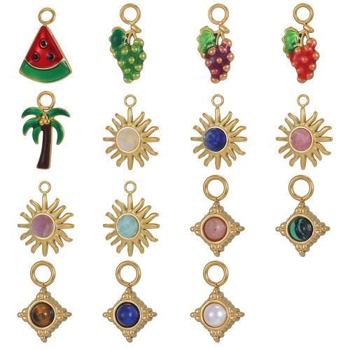 Gemstone Jewelry Pendants, Titanium Steel, with Gemstone, gold color plated, DIY & enamel 