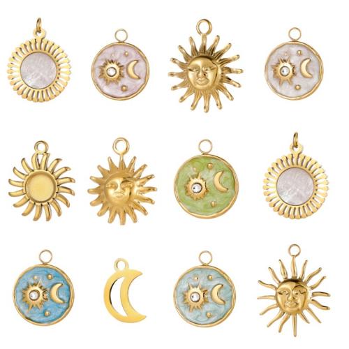 Rhinestone Stainless Steel Pendants, 304 Stainless Steel, with White Shell, plated, DIY & enamel & with rhinestone 