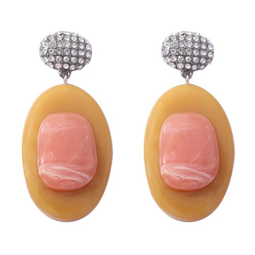 Resin Drop Earring, Oval, for woman & with rhinestone 