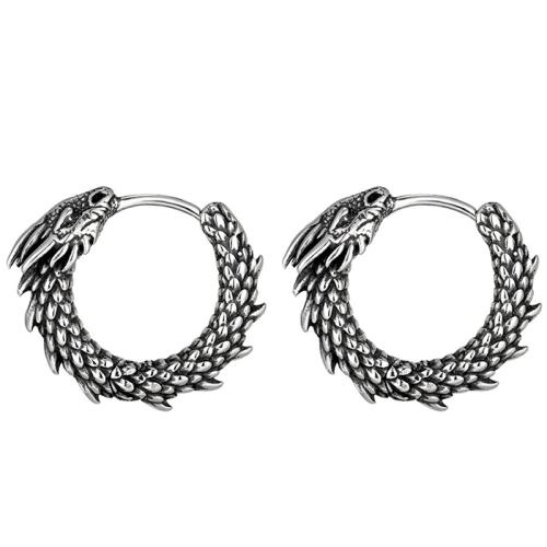 Titanium Steel Huggie Hoop Earring, Dragon, vintage & Unisex 