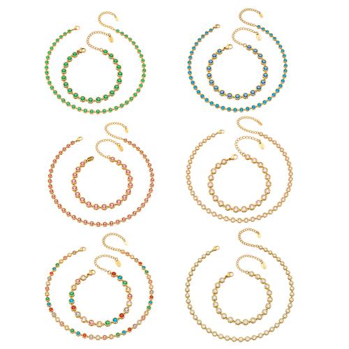 316L Stainless Steel Bracelet and Necklace, Vacuum Ion Plating & micro pave cubic zirconia & for woman 