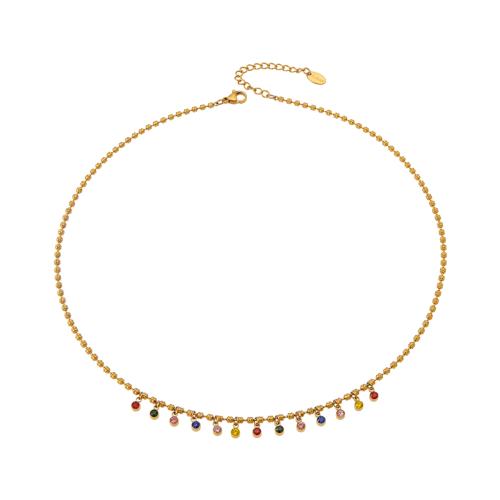 Acier inoxydable 304 collier, avec 5cm chaînes de rallonge, Placage de couleur d'or, pavé de micro zircon & pour femme, plus de couleurs à choisir Environ 41.5 cm, Vendu par PC