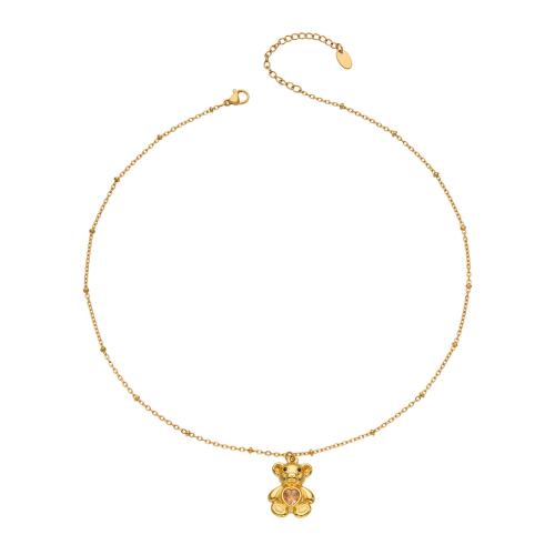Acier inoxydable 304 collier, avec 5cm chaînes de rallonge, ours, Placage de couleur d'or, pavé de micro zircon & pour femme, plus de couleurs à choisir Environ 40 cm, Vendu par PC