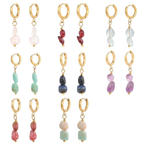 Gemstone Drop Earring, 304 Stainless Steel, with Gemstone & Plastic Pearl, gold color plated, fashion jewelry & for woman 
