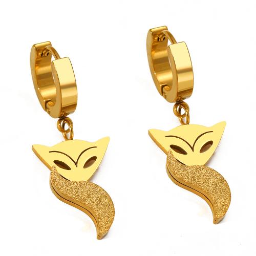 304 Stainless Steel Huggie Hoop Drop Earring, Fox, plated, for woman & frosted 