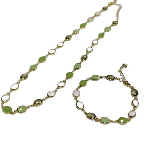 Crystal Bracelet and Necklace, with Brass, plated, fashion jewelry & for woman & faceted 