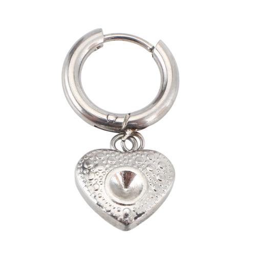 Huggie Hoop Drop Earring, 304 Stainless Steel, Heart, DIY, original color 